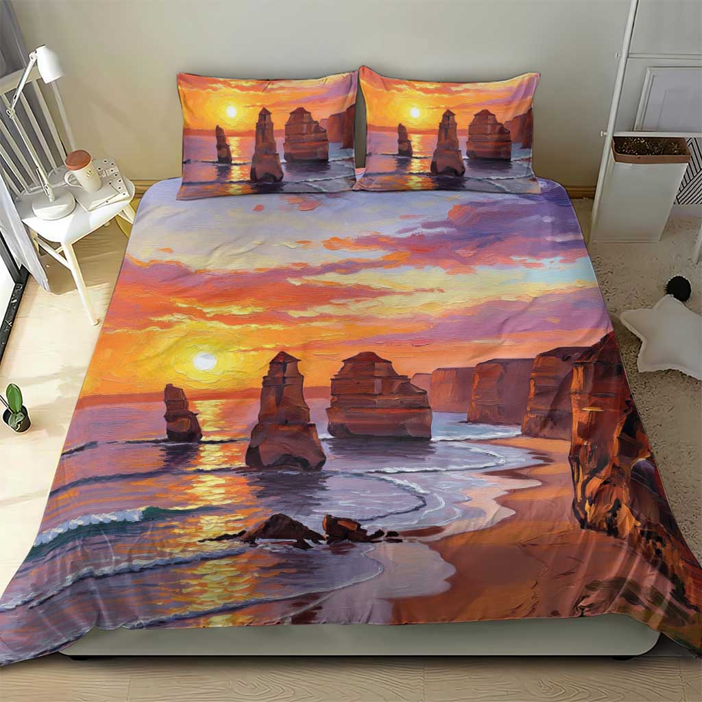 Australia Twelve Apostles Bedding Set Sunset Oil Paint Draw - Aussie Hoodie