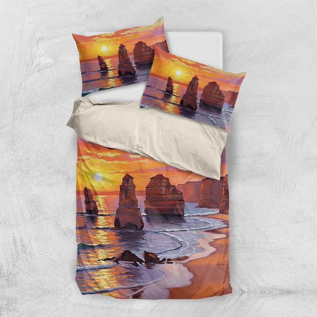 Australia Twelve Apostles Bedding Set Sunset Oil Paint Draw - Aussie Hoodie