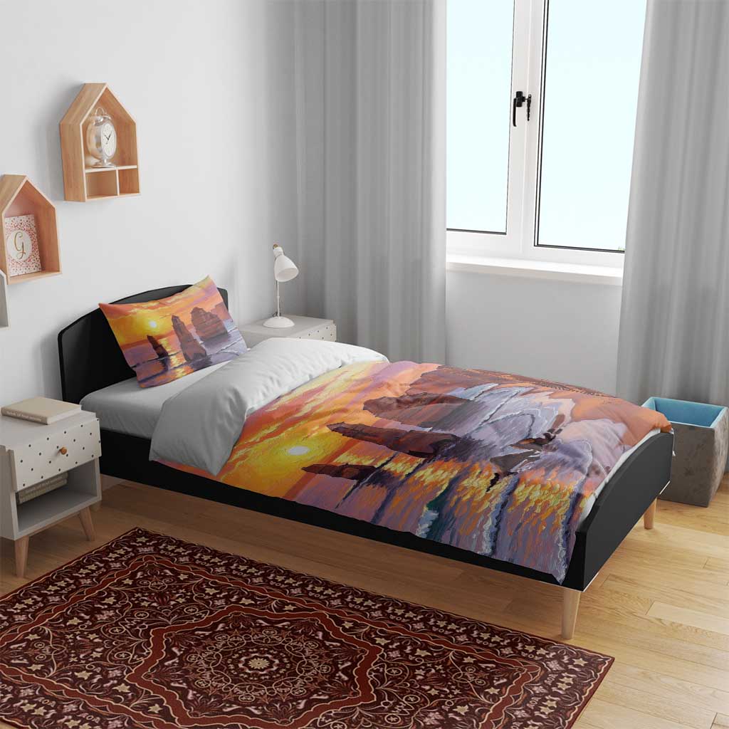 Australia Twelve Apostles Bedding Set Sunset Oil Paint Draw - Aussie Hoodie