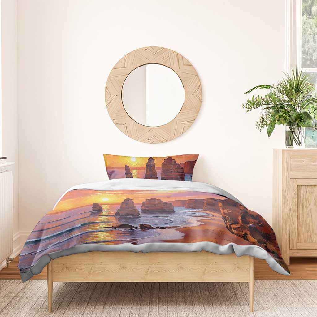 Australia Twelve Apostles Bedding Set Sunset Oil Paint Draw - Aussie Hoodie