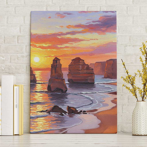Australia Twelve Apostles Canvas Wall Art Sunset Oil Paint Draw - Aussie Hoodie