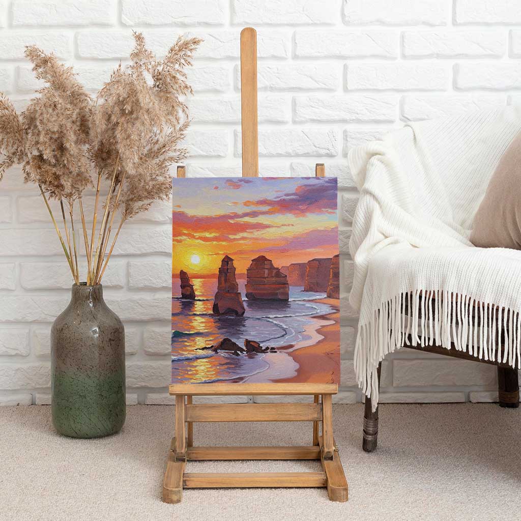 Australia Twelve Apostles Canvas Wall Art Sunset Oil Paint Draw - Aussie Hoodie