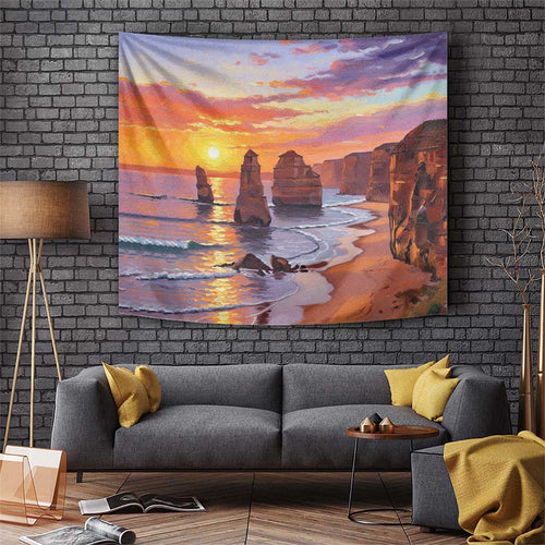 Australia Twelve Apostles Tapestry Sunset Oil Paint Draw - Aussie Hoodie
