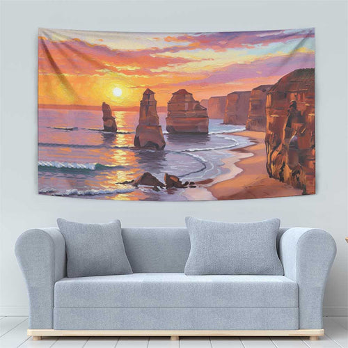 Australia Twelve Apostles Tapestry Sunset Oil Paint Draw - Aussie Hoodie