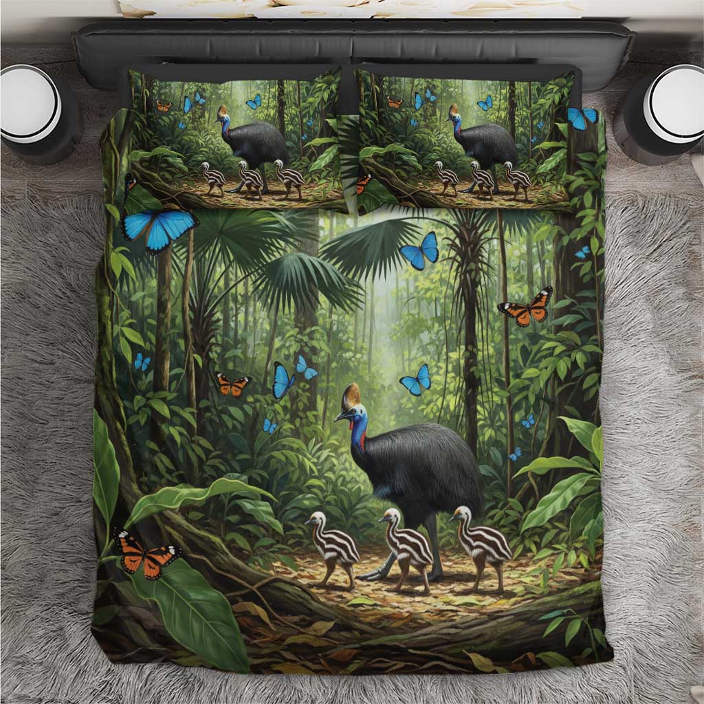 Australia Daintree Rainforest Bedding Set Tropical Rainforest Cassowaries Oil Paint Draw - Aussie Hoodie