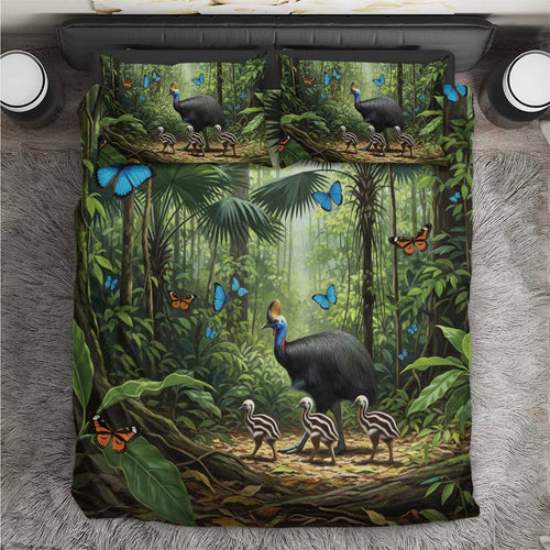 Australia Daintree Rainforest Bedding Set Tropical Rainforest Cassowaries Oil Paint Draw - Aussie Hoodie