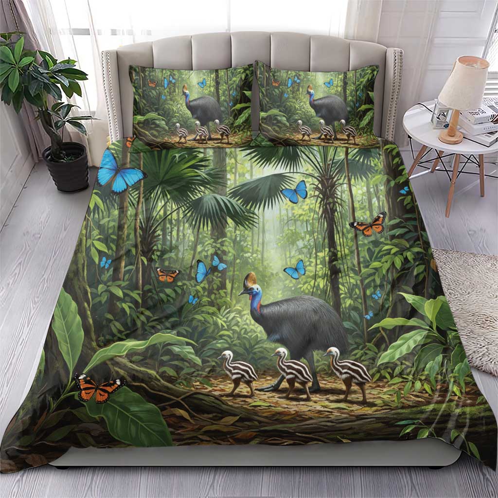 Australia Daintree Rainforest Bedding Set Tropical Rainforest Cassowaries Oil Paint Draw - Aussie Hoodie