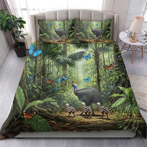 Australia Daintree Rainforest Bedding Set Tropical Rainforest Cassowaries Oil Paint Draw - Aussie Hoodie
