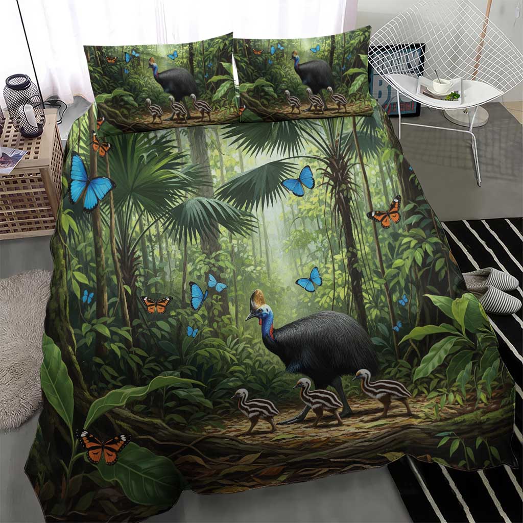 Australia Daintree Rainforest Bedding Set Tropical Rainforest Cassowaries Oil Paint Draw - Aussie Hoodie