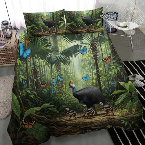 Australia Daintree Rainforest Bedding Set Tropical Rainforest Cassowaries Oil Paint Draw - Aussie Hoodie