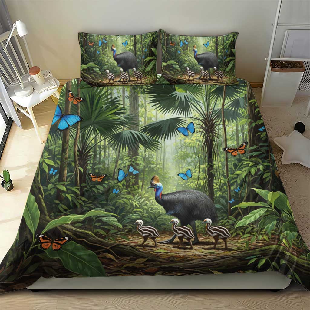 Australia Daintree Rainforest Bedding Set Tropical Rainforest Cassowaries Oil Paint Draw - Aussie Hoodie