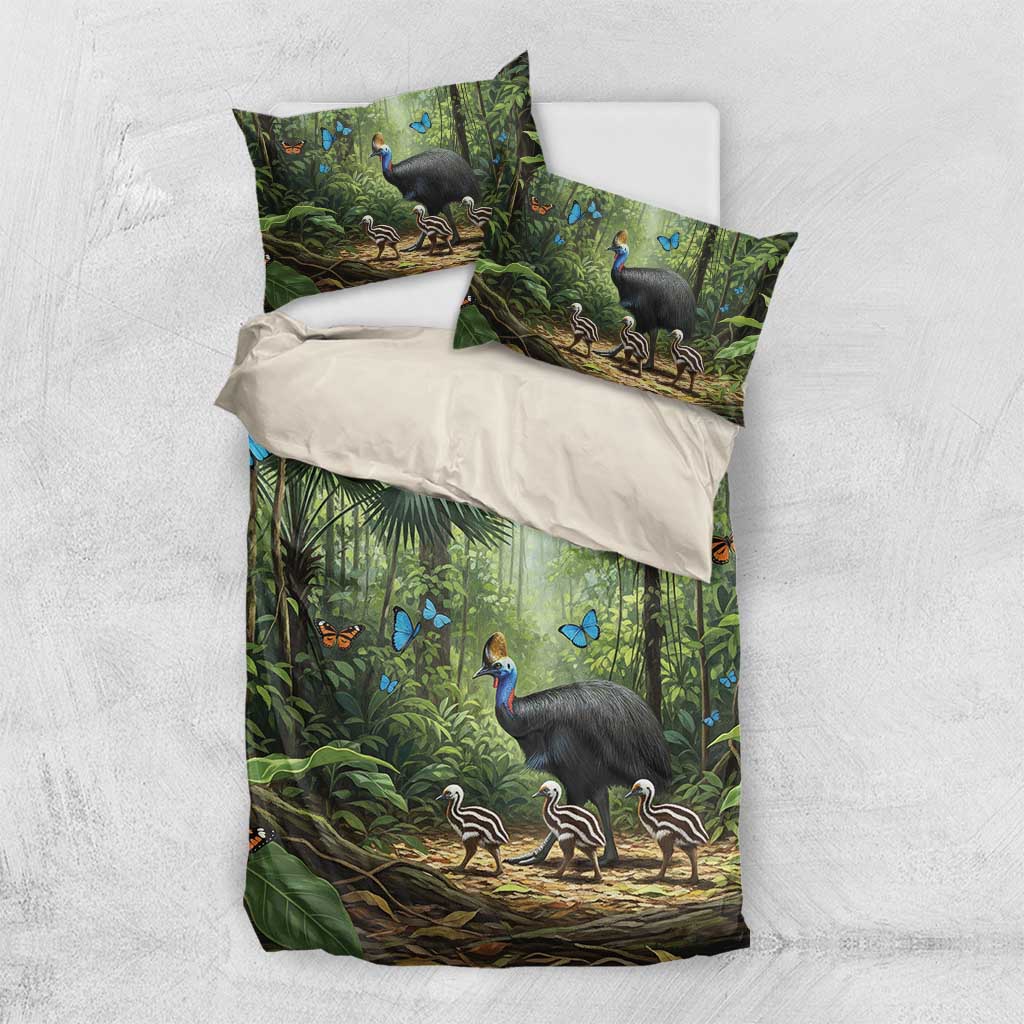 Australia Daintree Rainforest Bedding Set Tropical Rainforest Cassowaries Oil Paint Draw - Aussie Hoodie