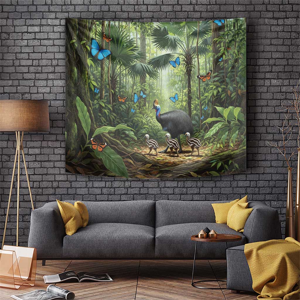 Australia Daintree Rainforest Tapestry Tropical Rainforest Cassowaries Oil Paint Draw - Aussie Hoodie