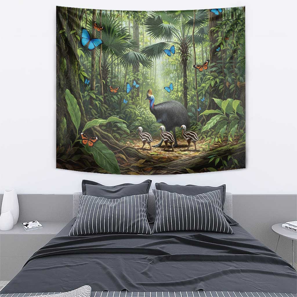 Australia Daintree Rainforest Tapestry Tropical Rainforest Cassowaries Oil Paint Draw - Aussie Hoodie