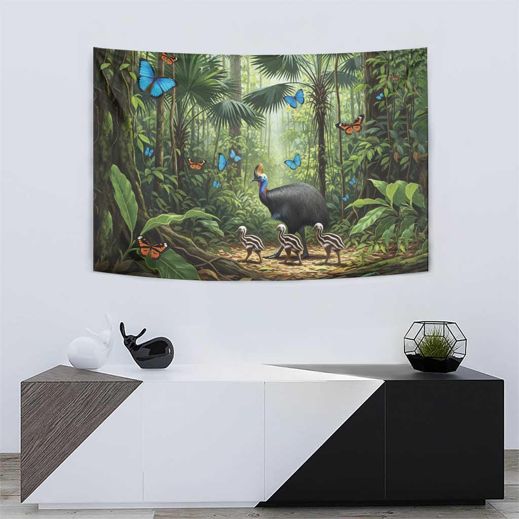 Australia Daintree Rainforest Tapestry Tropical Rainforest Cassowaries Oil Paint Draw - Aussie Hoodie