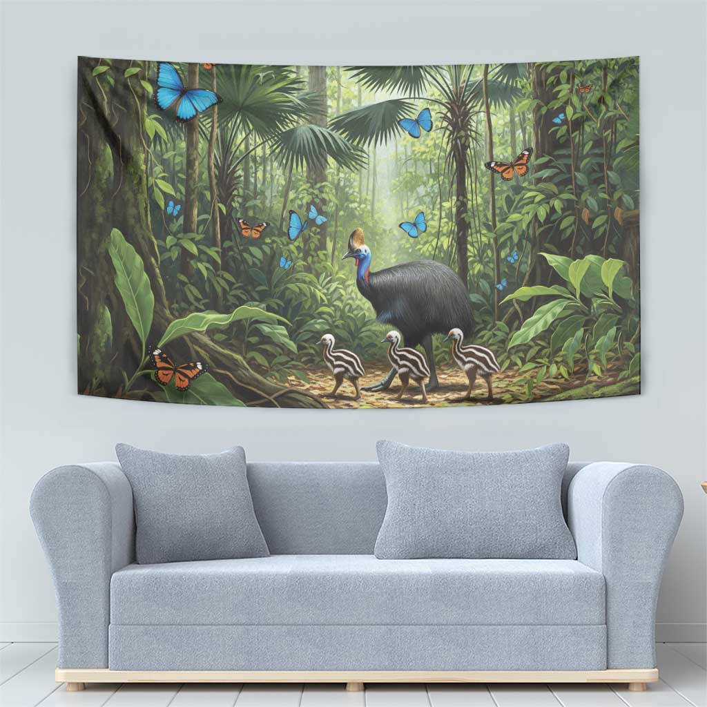Australia Daintree Rainforest Tapestry Tropical Rainforest Cassowaries Oil Paint Draw - Aussie Hoodie