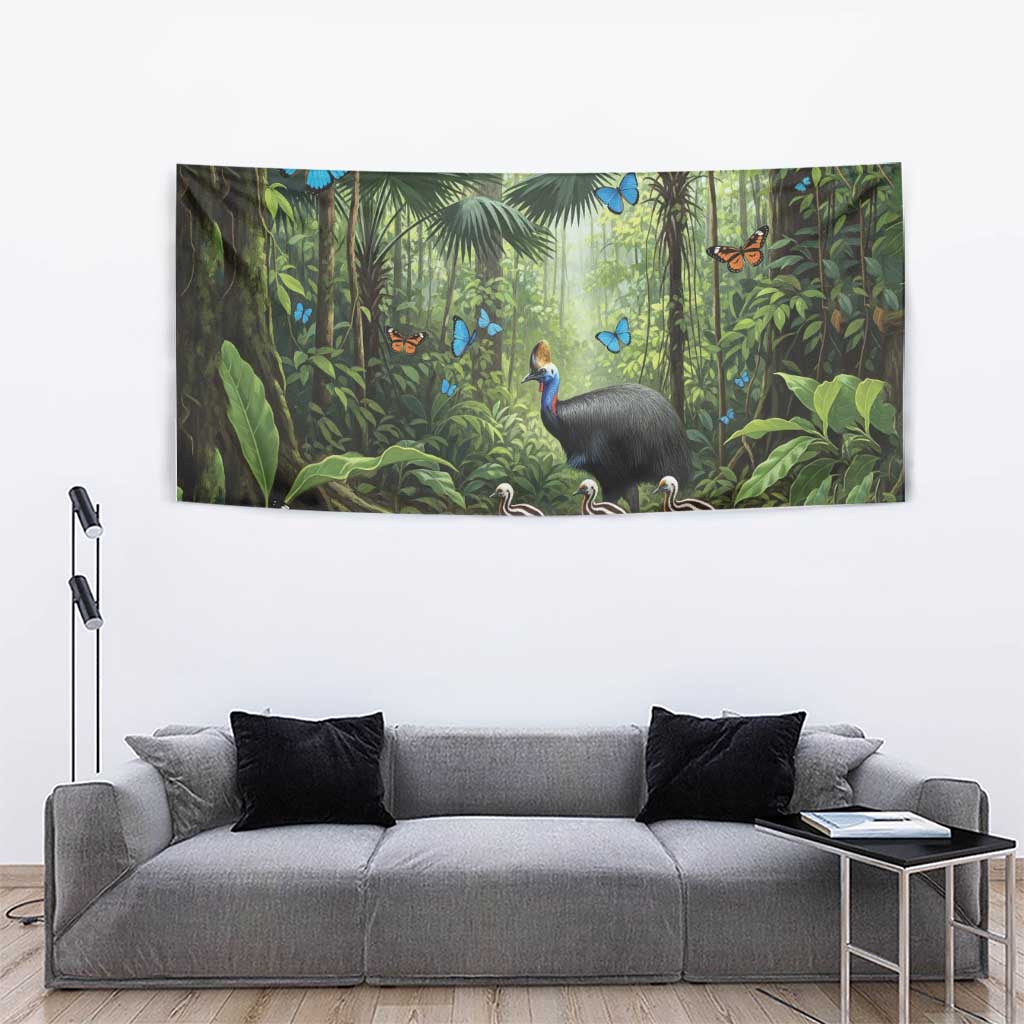 Australia Daintree Rainforest Tapestry Tropical Rainforest Cassowaries Oil Paint Draw - Aussie Hoodie
