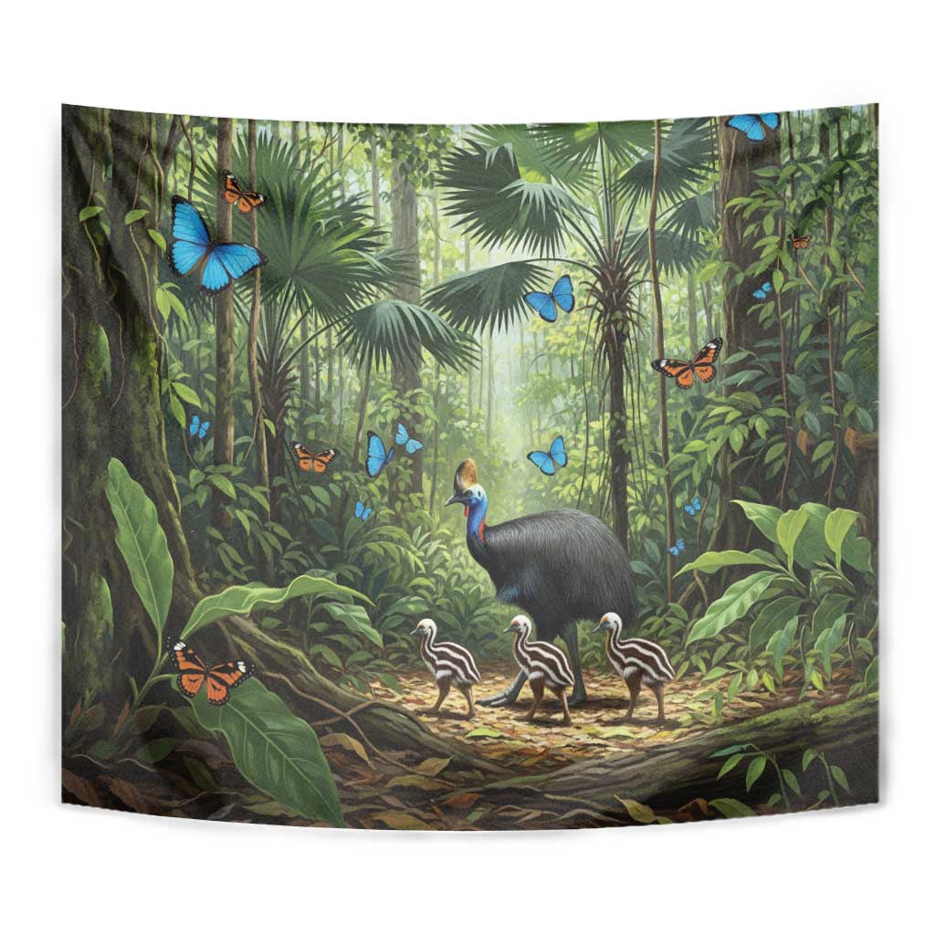 Australia Daintree Rainforest Tapestry Tropical Rainforest Cassowaries Oil Paint Draw - Aussie Hoodie