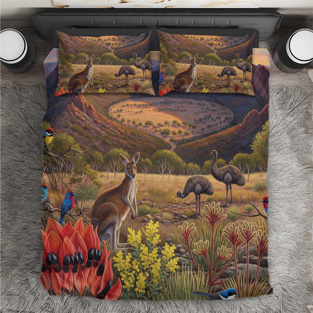 Australia Wilpena Pound Bedding Set Native Animals Flowers Oil Paint Draw - Aussie Hoodie