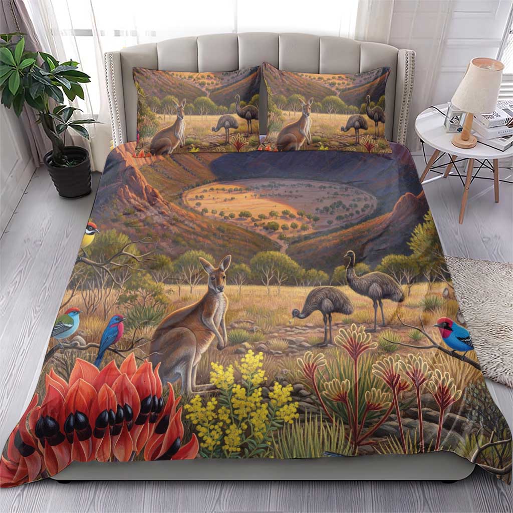 Australia Wilpena Pound Bedding Set Native Animals Flowers Oil Paint Draw - Aussie Hoodie