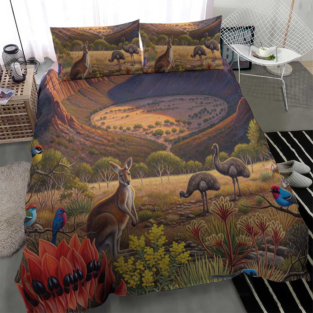 Australia Wilpena Pound Bedding Set Native Animals Flowers Oil Paint Draw - Aussie Hoodie