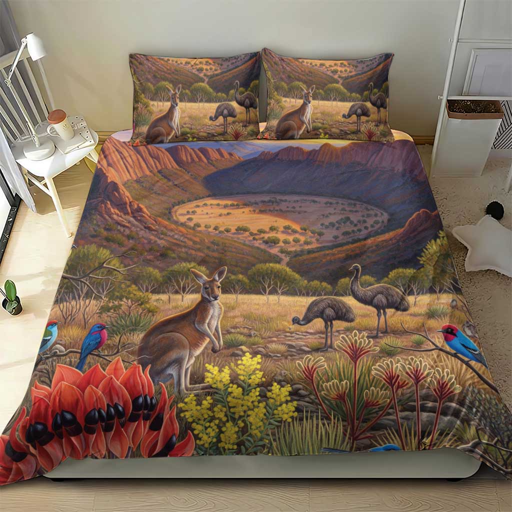 Australia Wilpena Pound Bedding Set Native Animals Flowers Oil Paint Draw - Aussie Hoodie