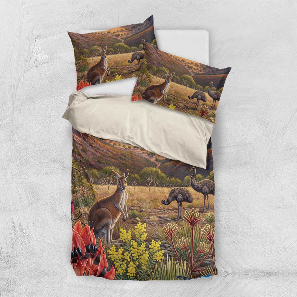 Australia Wilpena Pound Bedding Set Native Animals Flowers Oil Paint Draw - Aussie Hoodie