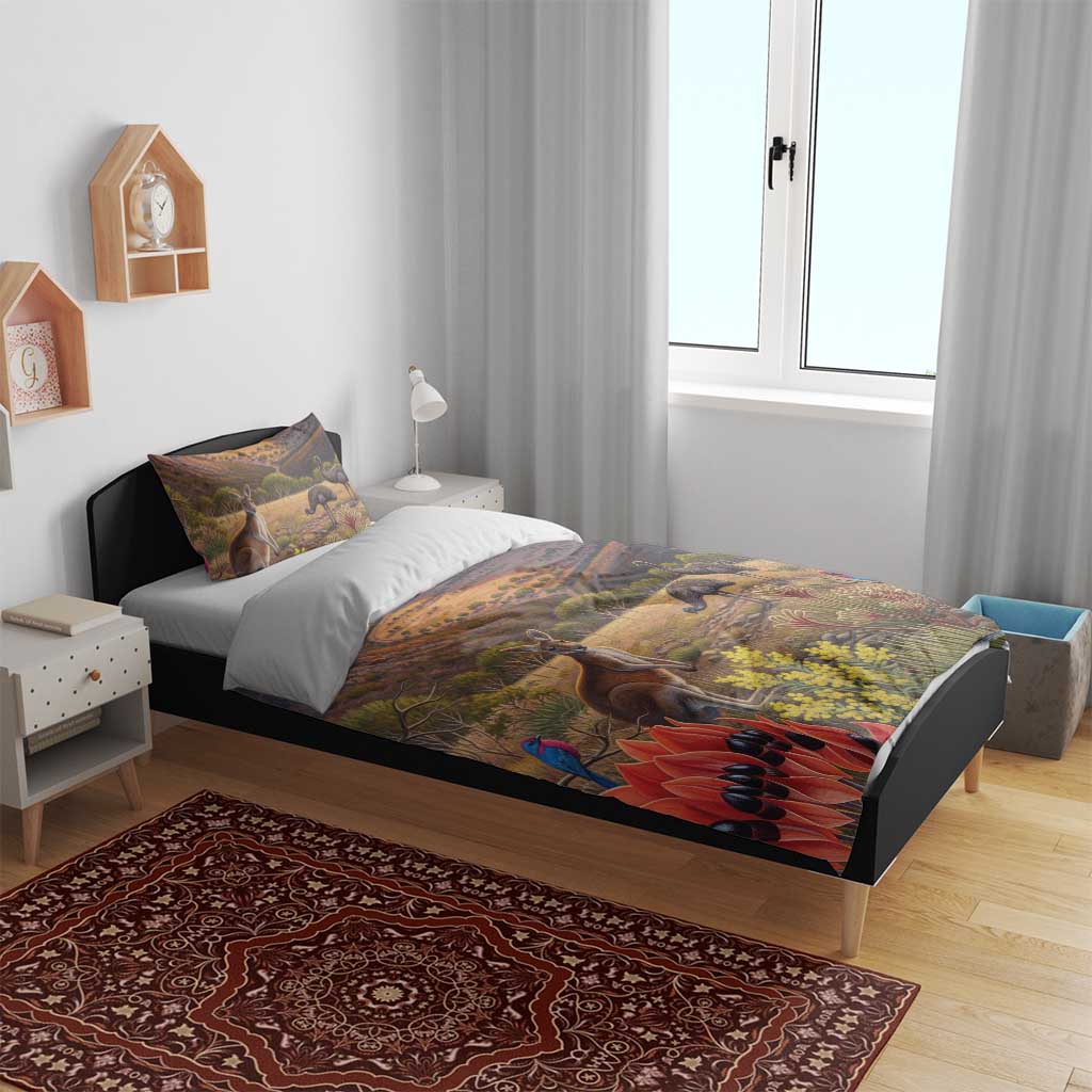 Australia Wilpena Pound Bedding Set Native Animals Flowers Oil Paint Draw - Aussie Hoodie