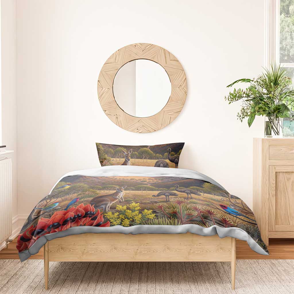 Australia Wilpena Pound Bedding Set Native Animals Flowers Oil Paint Draw - Aussie Hoodie