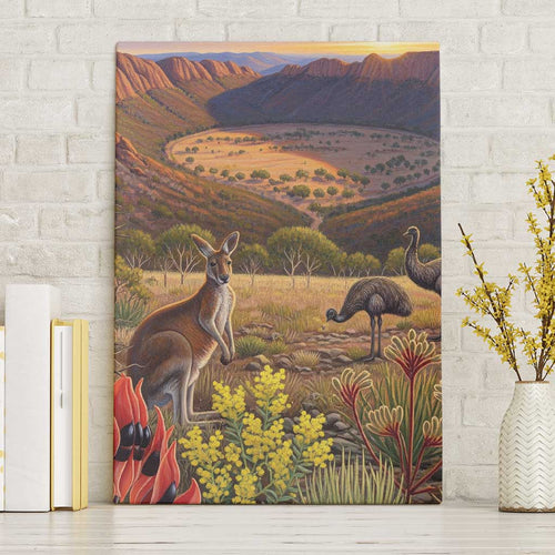 Australia Wilpena Pound Canvas Wall Art Native Animals Flowers Oil Paint Draw - Aussie Hoodie