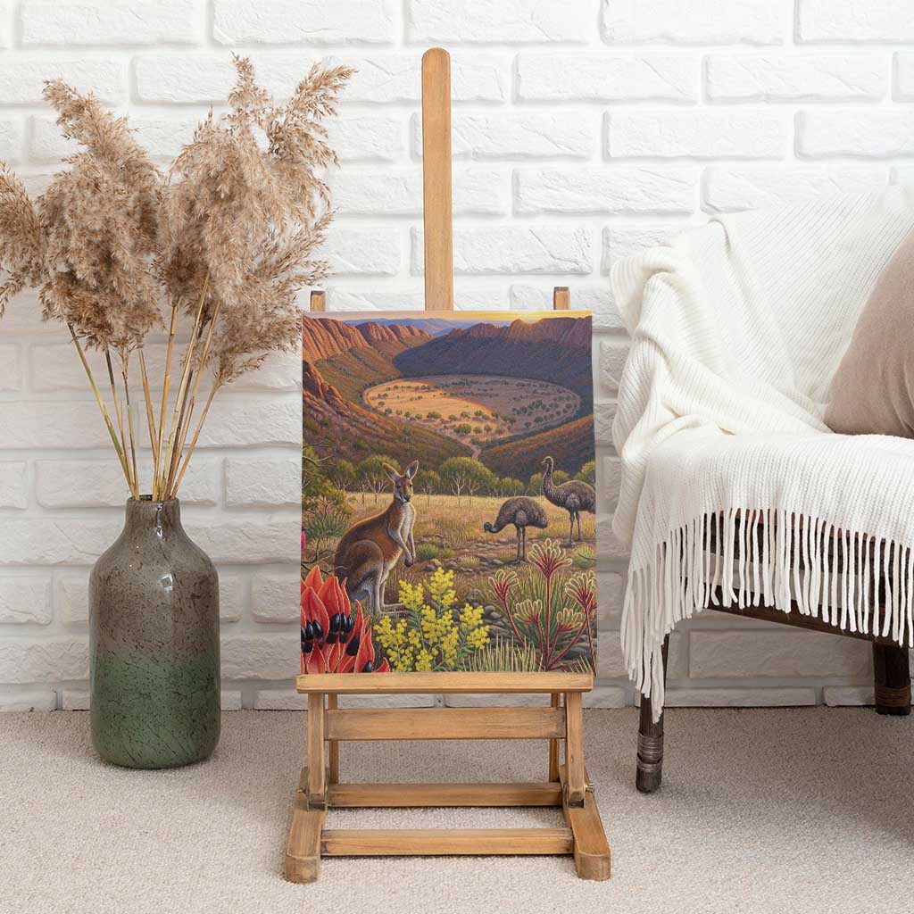 Australia Wilpena Pound Canvas Wall Art Native Animals Flowers Oil Paint Draw - Aussie Hoodie