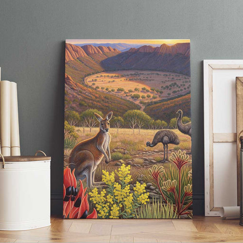Australia Wilpena Pound Canvas Wall Art Native Animals Flowers Oil Paint Draw - Aussie Hoodie