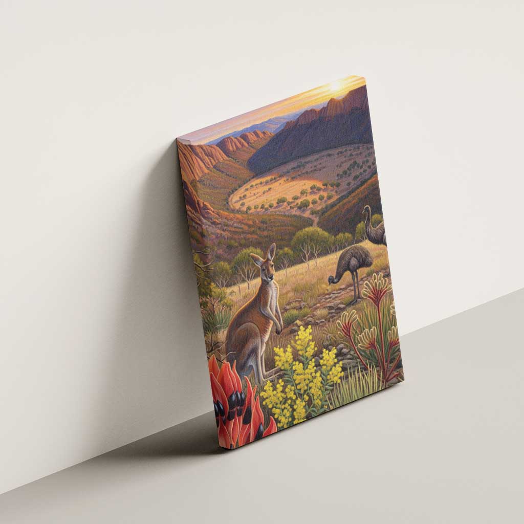 Australia Wilpena Pound Canvas Wall Art Native Animals Flowers Oil Paint Draw - Aussie Hoodie