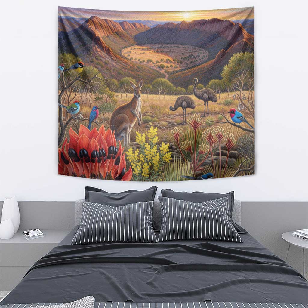Australia Wilpena Pound Tapestry Native Animals Flowers Oil Paint Draw - Aussie Hoodie