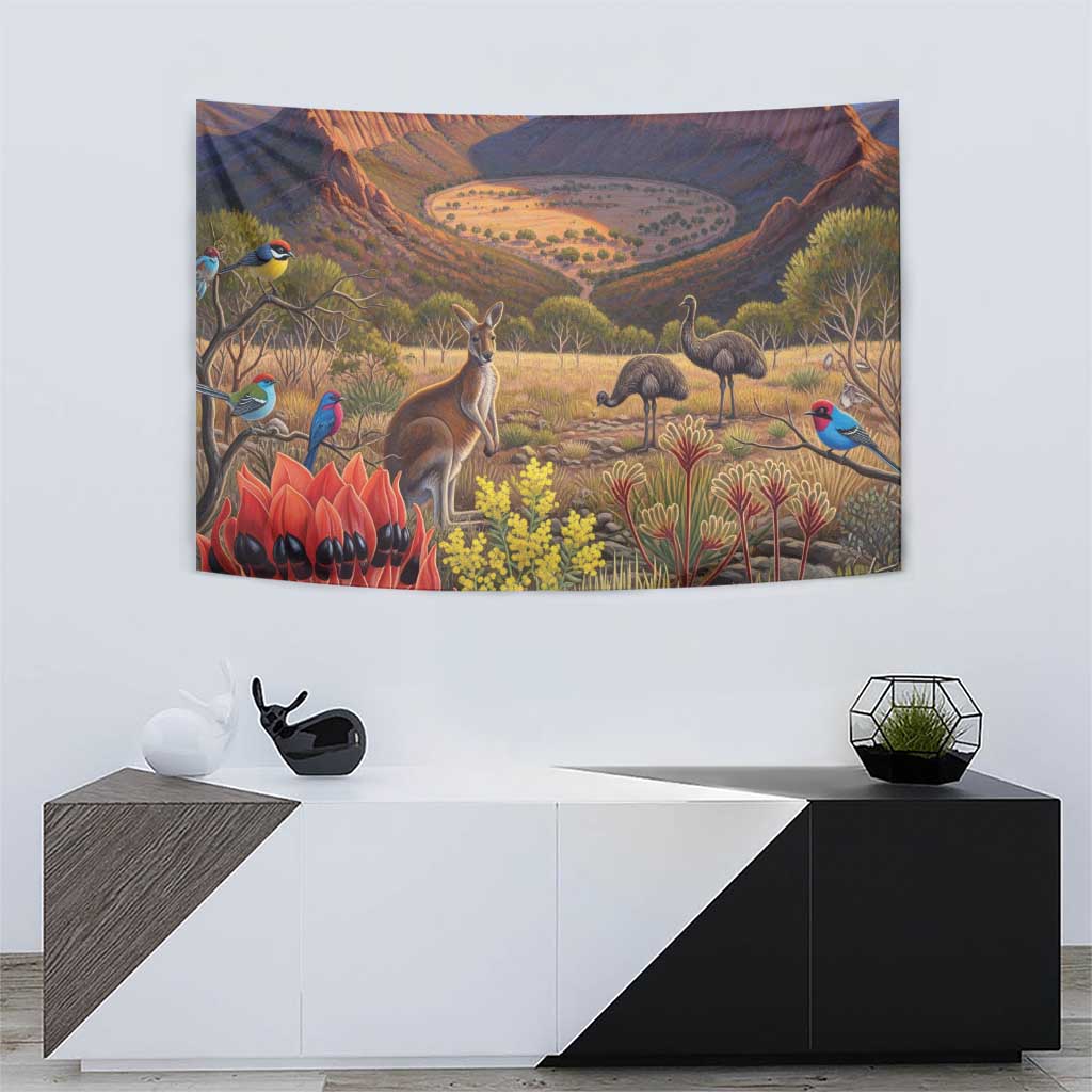 Australia Wilpena Pound Tapestry Native Animals Flowers Oil Paint Draw - Aussie Hoodie