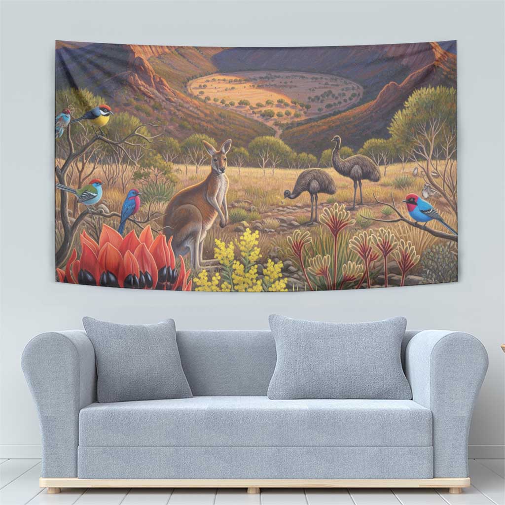 Australia Wilpena Pound Tapestry Native Animals Flowers Oil Paint Draw - Aussie Hoodie