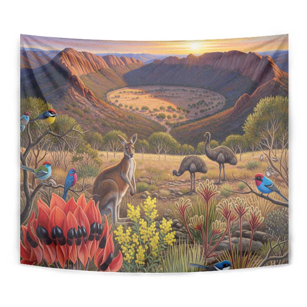 Australia Wilpena Pound Tapestry Native Animals Flowers Oil Paint Draw - Aussie Hoodie