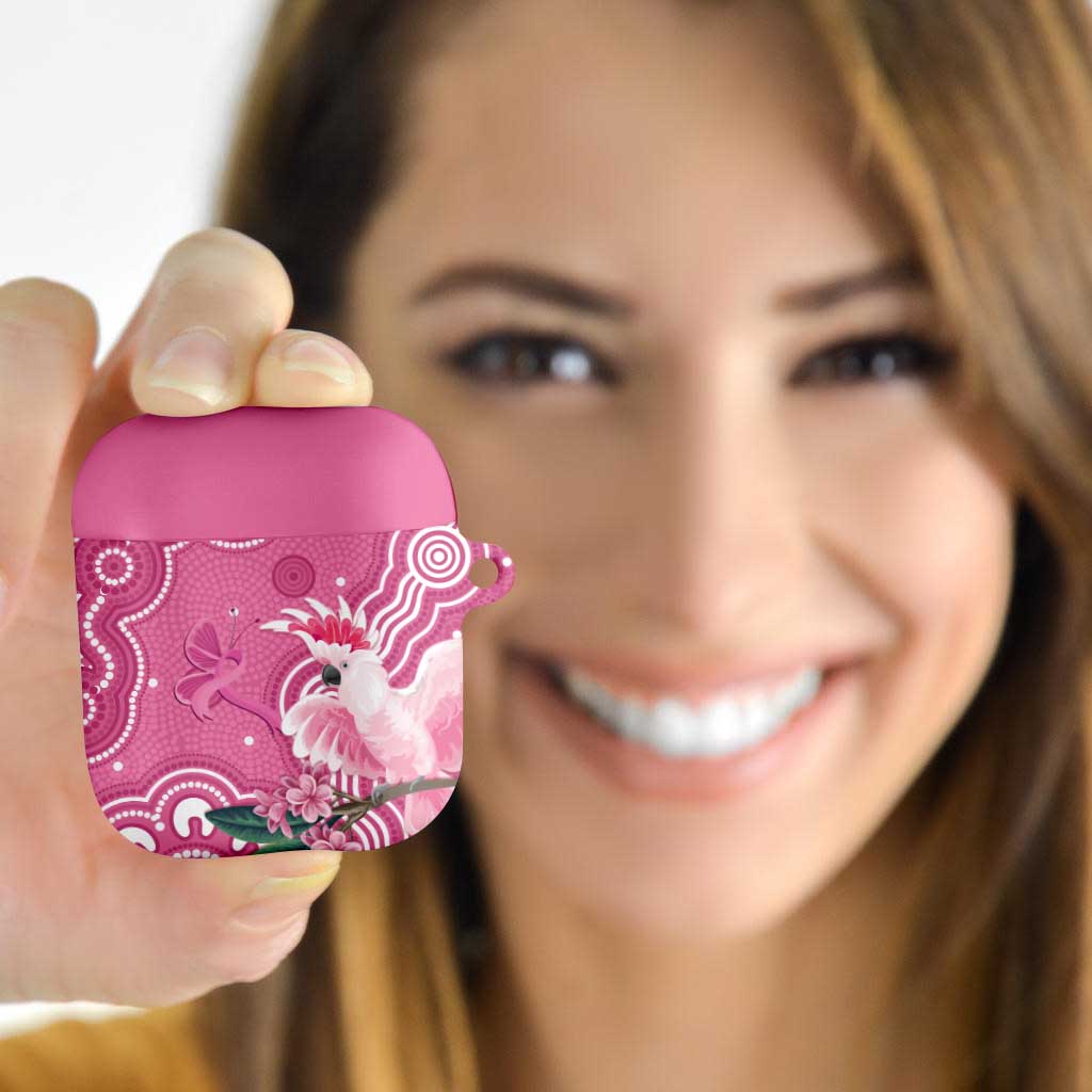 Australia Breast Cancer Awareness AirPods Case Pink Cockatoo Ribbon Aboriginal Art - Aussie Hoodie