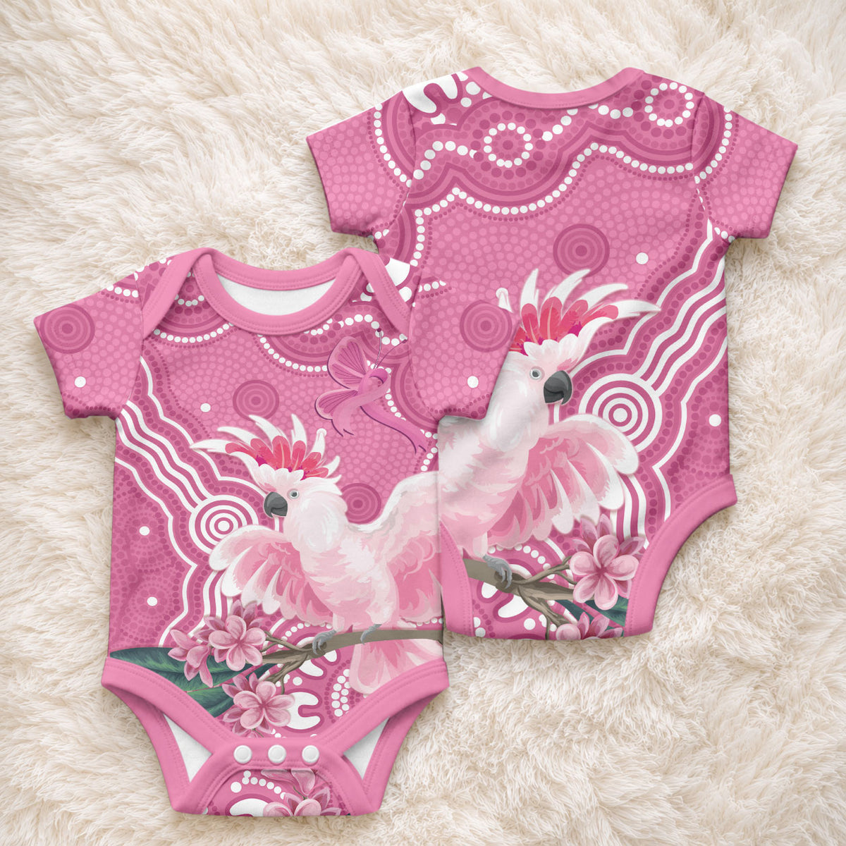 Australia Breast Cancer Awareness Baby Onesie Pink Cockatoo Ribbon Aboriginal Art