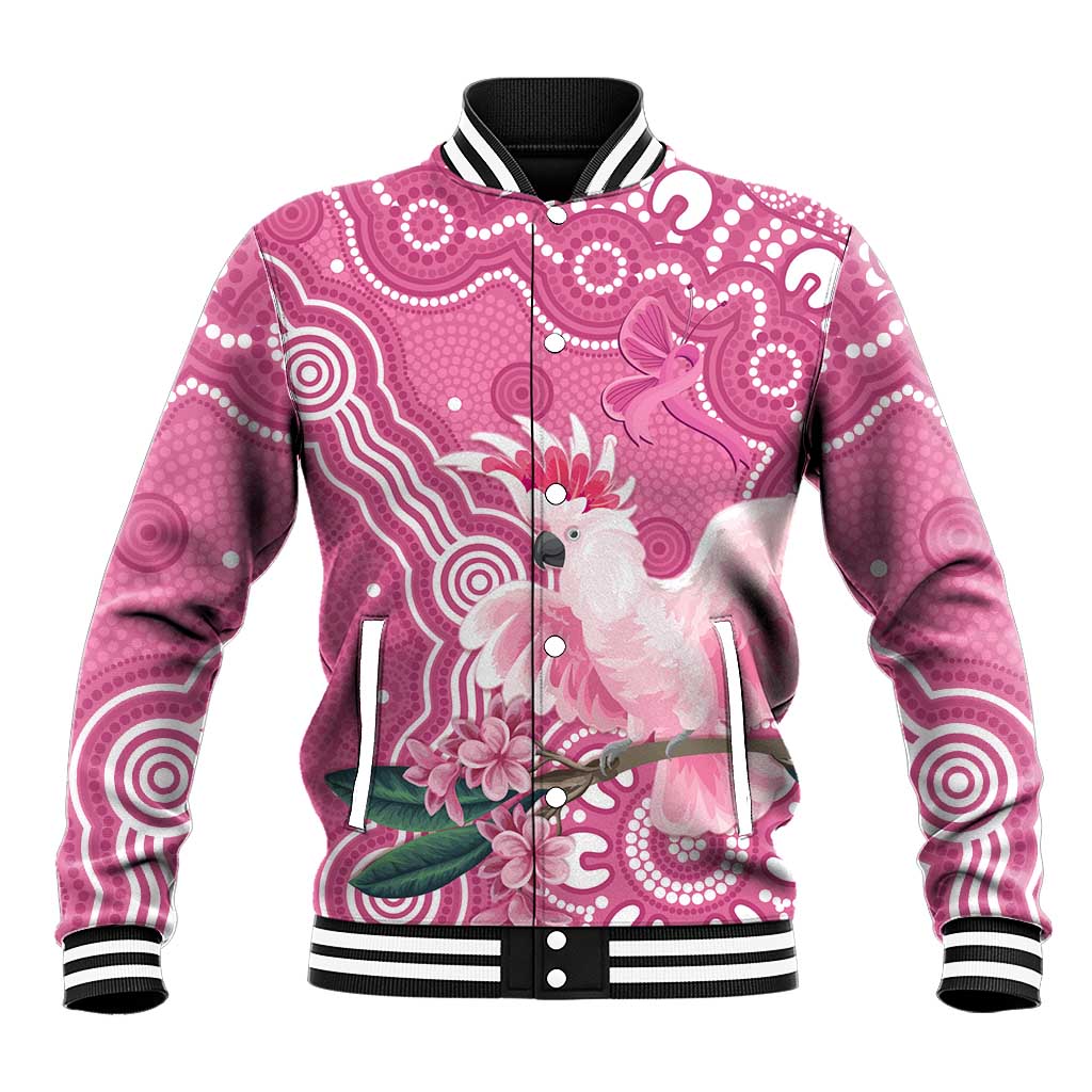 Australia Breast Cancer Awareness Baseball Jacket Pink Cockatoo Ribbon Aboriginal Art - Aussie Hoodie