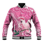 Australia Breast Cancer Awareness Baseball Jacket Pink Cockatoo Ribbon Aboriginal Art - Aussie Hoodie