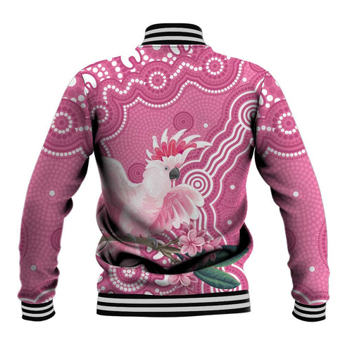 Australia Breast Cancer Awareness Baseball Jacket Pink Cockatoo Ribbon Aboriginal Art - Aussie Hoodie