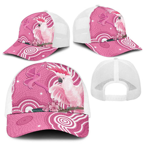 Australia Breast Cancer Awareness Baseball Net Cap Pink Cockatoo Ribbon Aboriginal Art - Aussie Hoodie