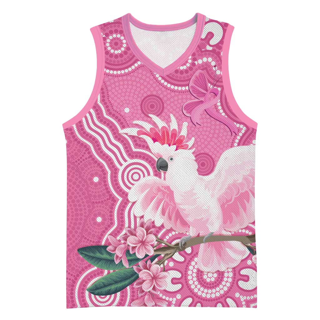 Australia Breast Cancer Awareness Basketball Jersey Pink Cockatoo Ribbon Aboriginal Art - Aussie Hoodie
