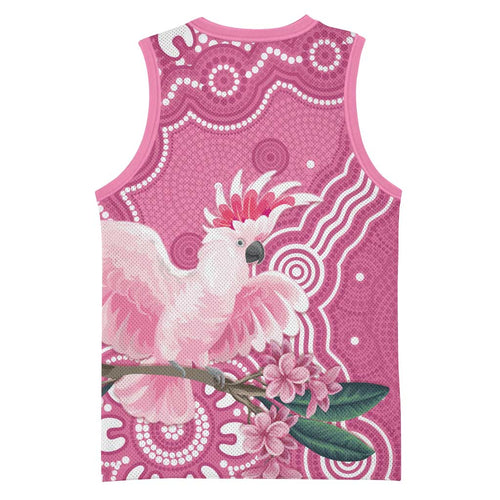 Australia Breast Cancer Awareness Basketball Jersey Pink Cockatoo Ribbon Aboriginal Art - Aussie Hoodie