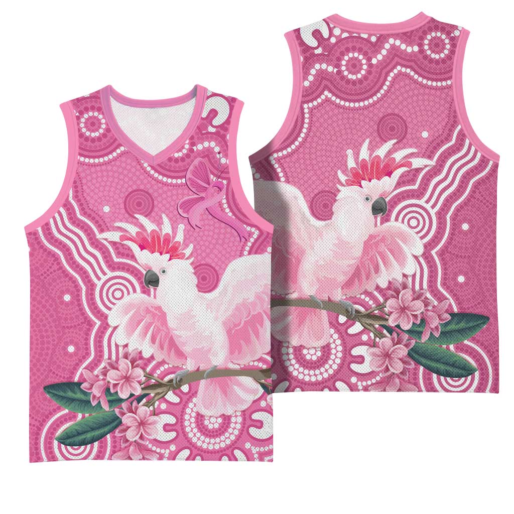 Australia Breast Cancer Awareness Basketball Jersey Pink Cockatoo Ribbon Aboriginal Art - Aussie Hoodie