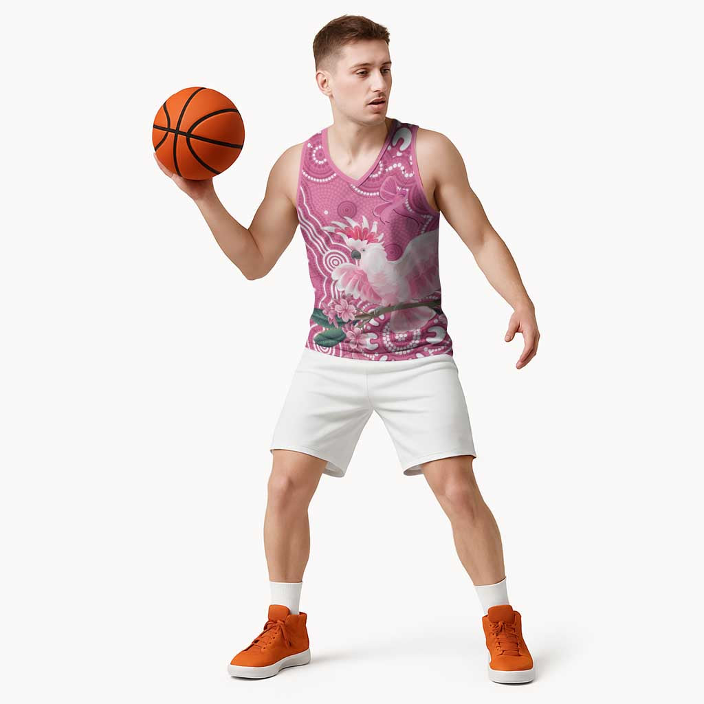 Australia Breast Cancer Awareness Basketball Jersey Pink Cockatoo Ribbon Aboriginal Art - Aussie Hoodie