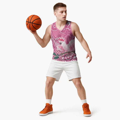 Australia Breast Cancer Awareness Basketball Jersey Pink Cockatoo Ribbon Aboriginal Art - Aussie Hoodie