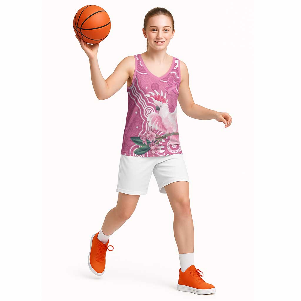 Australia Breast Cancer Awareness Basketball Jersey Pink Cockatoo Ribbon Aboriginal Art - Aussie Hoodie