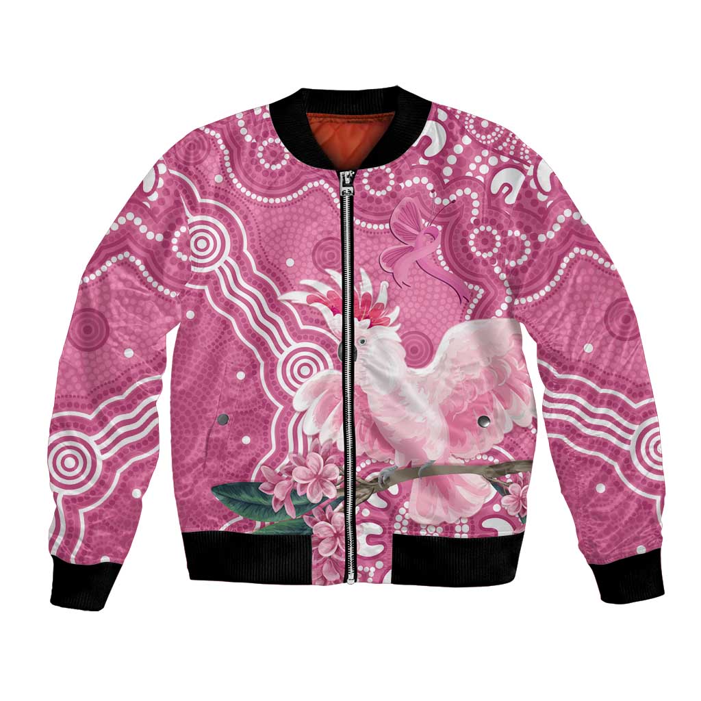 Australia Breast Cancer Awareness Bomber Jacket Pink Cockatoo Ribbon Aboriginal Art - Aussie Hoodie